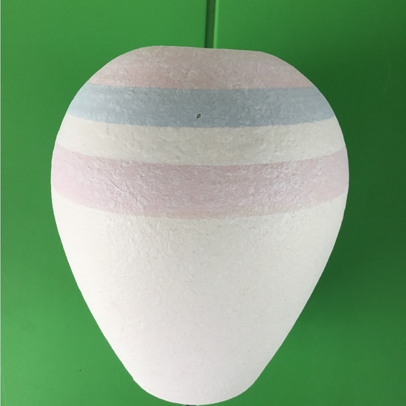 CERAMIC VASE 7” tall. Cream color with pale, pink, pale, blue stripes - Picture 2 of 8